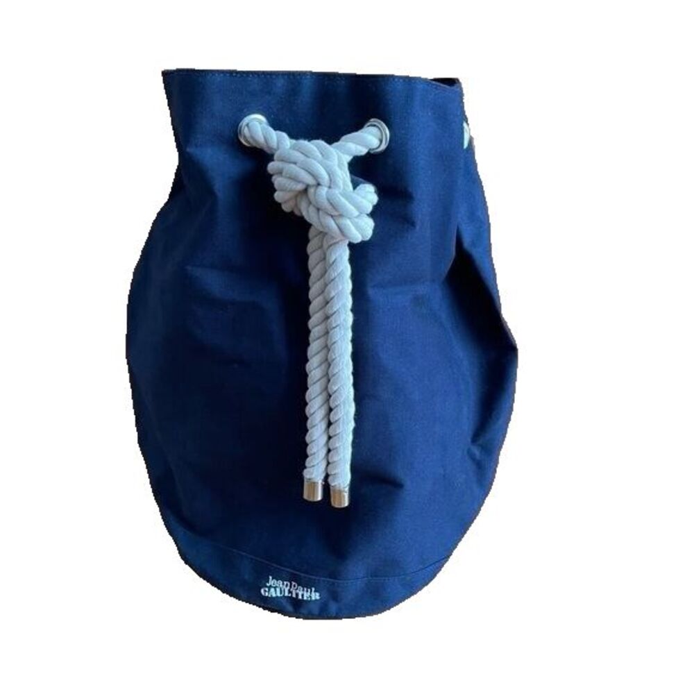 Jean Paul Gaultier Lg Navy Canvas Duffle Backback Nautical Rope Drawstring